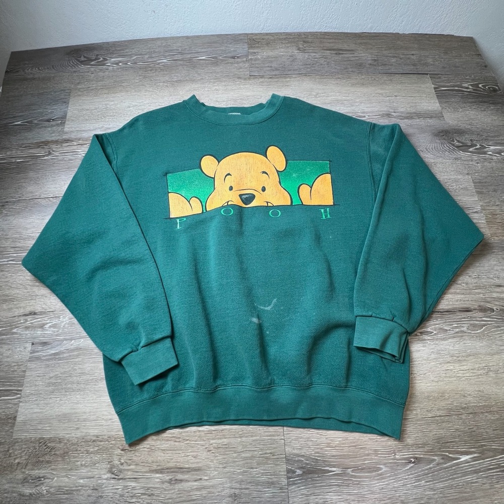 Winnie the pooh Disney Sweatshirt Unisex XL Green Vintage‎ 90s Made in USA POOH
